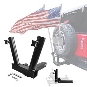 Hy0027 Skymiro Foldable Hitch Mount Dual Flagpole Holder Universal For Standard 2 Inch Recei