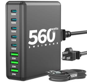 Us-e6-f8p Smeiwanr 560w 8-port Usb C Charger Block Charging Station For Multiple Black