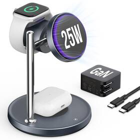 Sodi-t13w-bk Sodi Qi2 25w Wireless Charger 3 In 1 Charging Station With Cooling Warm Gray