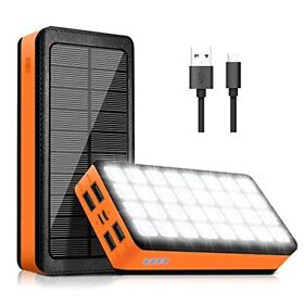 Ps-900 Solar Power Bank 30000mah Portable Phone Charger 32 Leds Flashlight 4 Orange