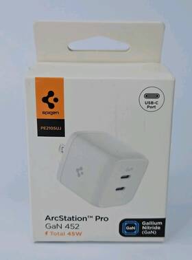Spigen Ach03713 Arcstation Pro Gan 452 Dual Port Usb C Wall Charger 35w