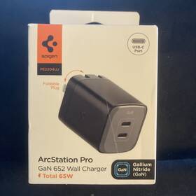 Ach03719 Spigen 65w Arcstation Pro Gan 652 Dual Port Usb-c Wall Charger Midnight Black