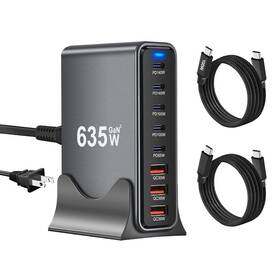 Squarewiz 673926447879 635w Gan Super Fast Charging Station 8 Port Usb C Charger Dark Gray