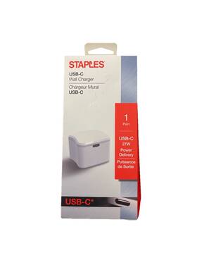 52343 Staples Usb-c White Wall Charger. 27w - 1 Port Charge Phone Tablet. New