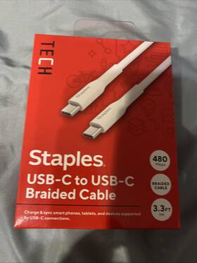 St62336 Staples Tech Usb-c To Charging Cable 9.8 Ft. White