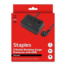 St62770 Staples Tech Surge Protector With Usb Ports 3 Outlets For Charging Phone