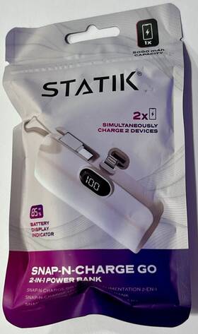 Pup-0375-l-wht Statik Snap-n-charge Go 5000 Mah Portable Charger Power Bank Fast White