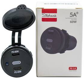 S7650 Stephanie Imports 60w Socket Dual Usb Type C Pd 3.0 X 2 Ports Fast Charger For Car Boat