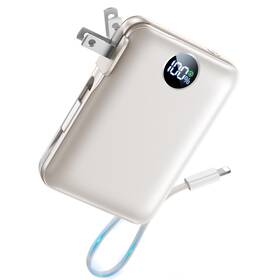 Sucrosey 769165371577 Portable Charger With Built In Cables And Wall Plug 10000mah Power Bank Beige