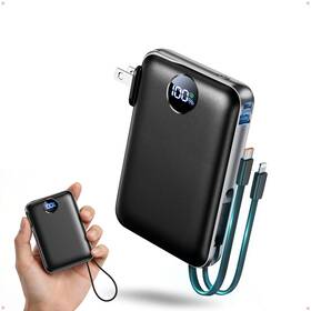 Sucrosey 769165371997 Portable Charger With Built-in Cables And Wall Plug 10000mah Power Bank 4 Out