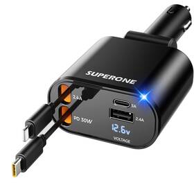 Pt-16 Superone Upgraded Retractable Car Charger 4 In 1 Fast Phone With Cord 2