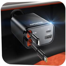 Pt-27 Superone 2025 Upgraded Retractable Car Charger 69w Phone With Cab