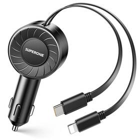 So-pt09 Superone Retractable Car Charger With Cords Small Fast Black