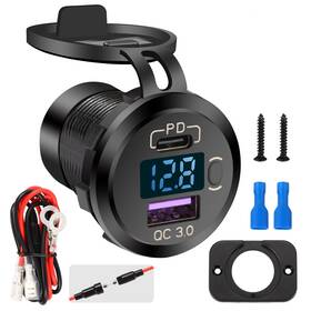 B0bmybyryx Svahaomg Quick Charge 3.0 Dual Usb Car Charger Socket With Led Voltmeter And On Off Sw