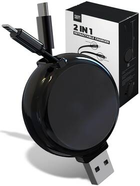 Swept Supplies 783495549789 2-in-1 Retractable Charger For Car Wall Outlet Or Pc Modern Re