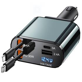 T Ticci 798610476598 Retractable Car Charger 60w Usb C With Cables 4-in-1