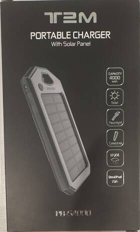 T2m Pb-54000 Solar Portable Charger With Flashlight Black/gray