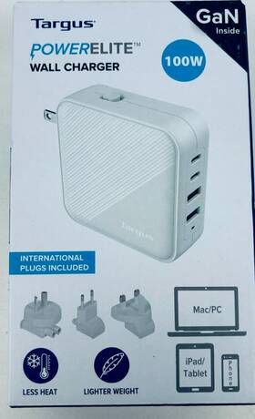 100w Targus 092636365677 New Powerelite Wall Charger Usb-c And Usb-a Gan Inside