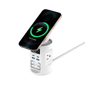 990403044 Tech Squared Power Tower With Qi2 Wireless Charging And Retractable Cords