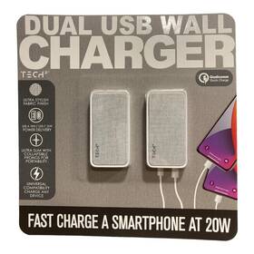 Twp5000 Tech2 Ultra Slim Lightweight Dual Usb Wall Charger With Collapsible Prongs 2pk