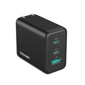Tk-pc003 Tecknet Usb C Charger 65w Pd 3.0 Gan Type Foldable Adapter With 3-port Fast Wall