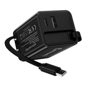 Tektreefy 06505 65w 3-in-1 Gan Supper Fast Charger With Retractable Usb C Cable Black