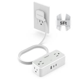 Ts-1020-2c Tessan Flat Plug Extension Cord 5 Ft Surge Protector Power Strip With 4 Ac O
