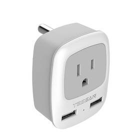 Ts-ap2u-in Tessan Us To India Power Adapter Grounded Travel Plug With 2 U