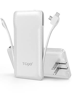 Tg90 755752184705 Portable Charger Power Bank With Built-in Ac Wall Plug And Cables 10000