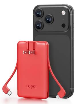 Tg90 755752185900 5000mah Mini Power Bank Built-in Ac Wall Plug And Cables Red