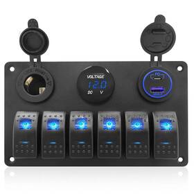 Gm-ep-s0038 Thalassa Marine Boat Rocker Switch Aluminum Panel Waterproof With 6 Gang Blue