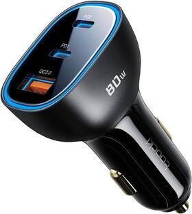 Tq-cc17b Toocki 80w Usb C Car Charger 3-port Cigarette Lighter Adapter Black