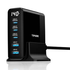 Gan-016 Topadre 140w Usb C Charging Station With Display 5-port Gan Usbc Charger Block Max