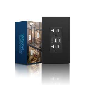 Topeler-eo20usbc Topeler Black Usb Wall Outlet 20a Duplex Tamper-resistant Receptacles 6.0amp Chargi