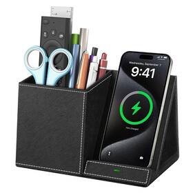 Ushb01-b Topmade Wireless Charger With Pen Pencil Holder Leather Mltifunctional Desk Nightsta