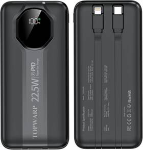 Pd22.5w Topwarp 762736419364 Portable Charger 20000mah Qc3.0 Power Bank 4 Output Channels Black