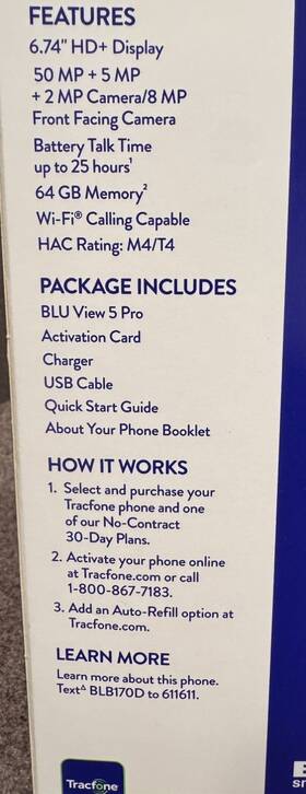 B170d Tracfone Blu View 5 Pro Locked 64gb 5050mah Battery 50mp ... Fast Ship