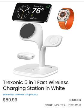 Trexonic 669185476835 5in1 Fast Wireless Charging Station In White