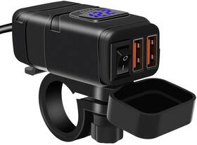 Qk010d Turn Raise Motorcycle Usb Phone Charger Waterproof Dual Port Qc3.0 Blue Voltmeter