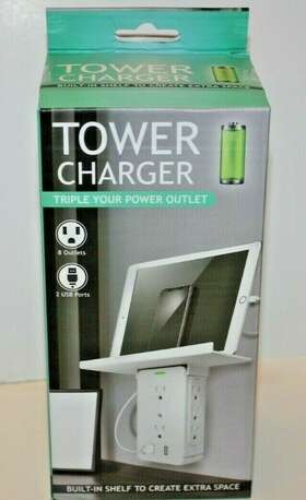 Tv Direct Llc 0-3085 Tower Charger With Built-in Shelf To Create Extra Space Triple Your Power Outlet