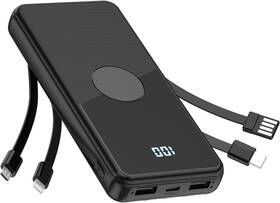 Rh912 Txqx Portable Charger With Built In Cables High Speed Power Bank 10000mah Black