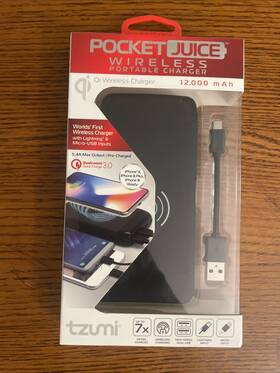 5342 Tzumi Pocketjuice Wireless Portable Charger Qi 12 000mah Black Brand-new