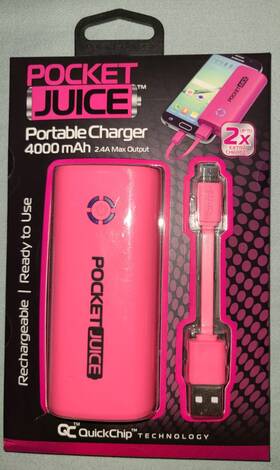 4020 Tzumi 841351100205 Pocket Juice Hot Pink Portable Charger 4000 Mah Rechargeable Quickchip