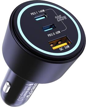 Bk-236c Ubigbuy 205w Usb C Car Charger 3-ports Pd3.1 140w Pps 45w Qc36w Fast Charging Black