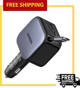 Ec602 Ugreen 60w Car Charger Retractable Cable 3-port Fast 30w Pd Usb-c And A