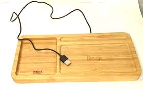 H-8063 Uline Wireless Charger Handy Phone And Organizer - Solid Bamboo With Storage