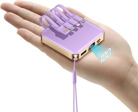22.5w Ummz 768494648282 Portable Charger 12000mah With Built-in Cables Fast Charging Purple