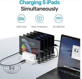 Y-2189d-wh Unitek Multi Charging Station 10-port Usb Charger 60w White Smartic Technology