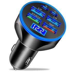 Uyuxio 717206470123 250w Usb C Car Charger Adapter 6-in-1 With Voltage Display For Iphone And Samsung