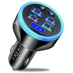 Uyuxio 762736094745 Full Pd 30w Multi Port Usb C Car Charger Adapter 6 In 1 With Voltage Black